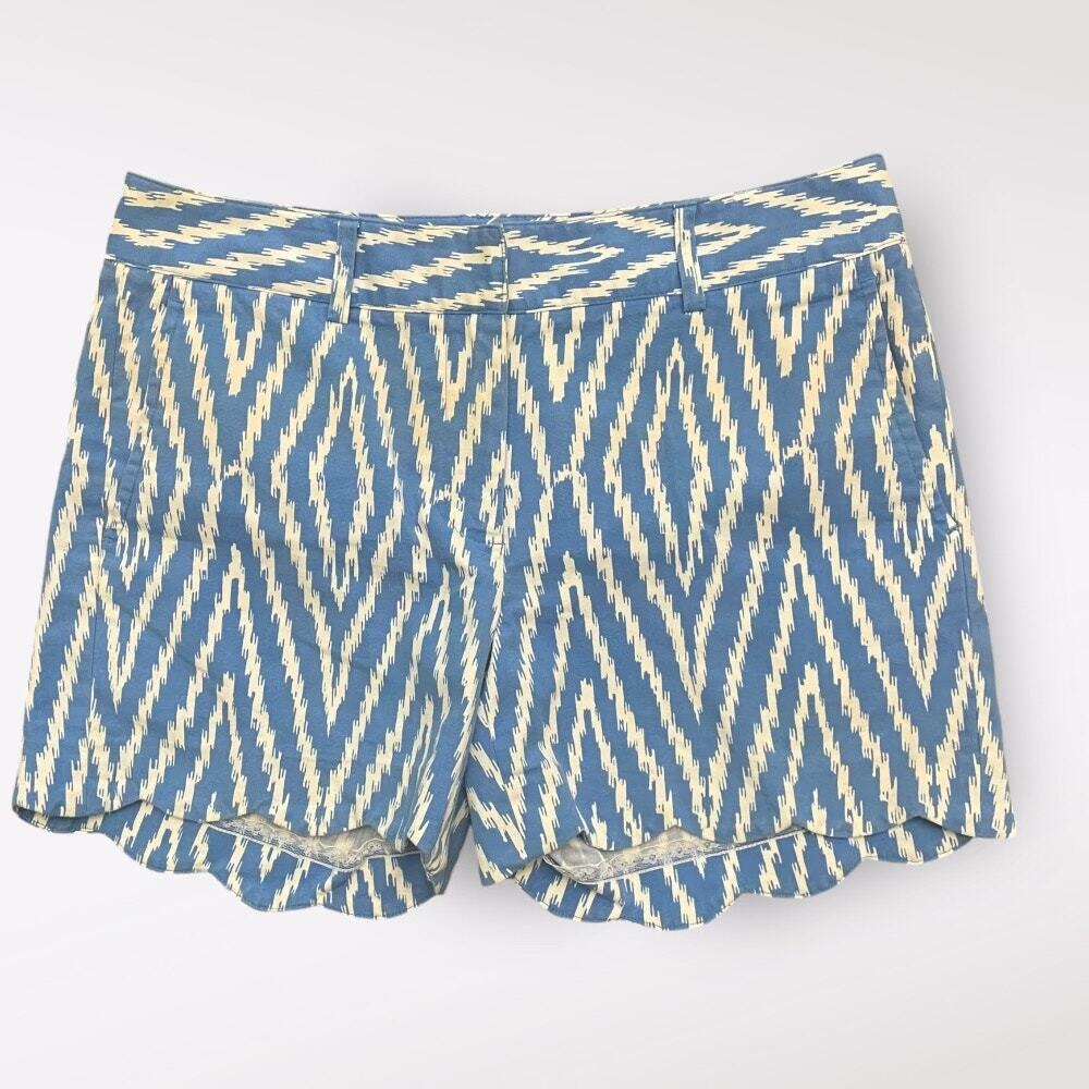 J. McLaughlin‎ Diamond Patterned Scalloped Shorts Womens Size 4 Blue White
